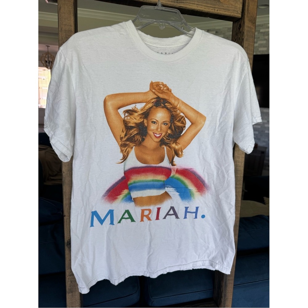 Mariah Carey Rainbow Album Graphic Tee White Cotton Music T-Shirt S/M